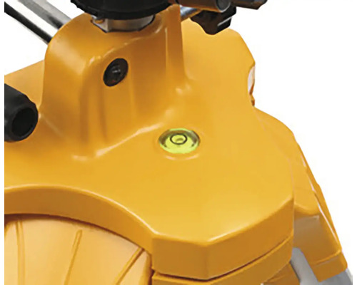 Detail nivelačnej jednotky s integrovanou vodováhou pre presné vyrovnanie.