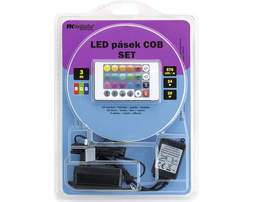 Sada LED pásikov COB, tri metre dlhá, s diaľkovým ovládaním