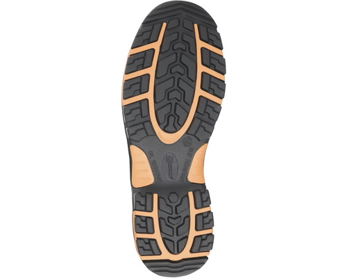 Podrážka bezpečnostnej obuvi s profilom a označením protišmykovosti a odolnosti voči oleju