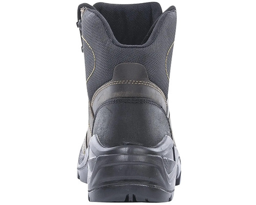 Pohľad zozadu na pracovnú obuv so zosilnenou pätou a profilovanou podrážkou