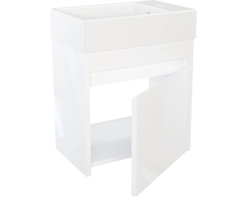 Biela skrinka pod umývadlo s otvorenými dverami