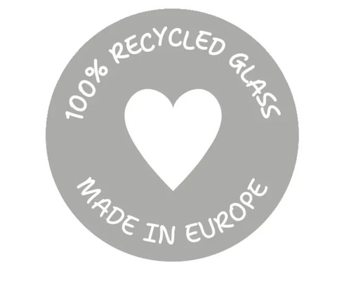 Pečať: 100 percent recyklované sklo, vyrobené v Európe