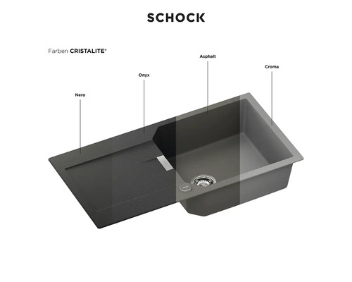 Drez Schock z materiálu Cristalite vo farbách Nero, Onyx, Asphalt a Croma