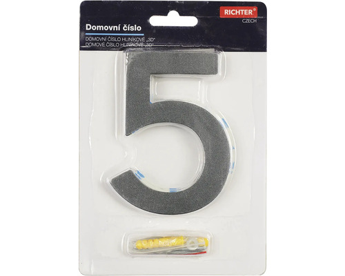 Číslo domu Päť z hliníka s 3D vzhľadom v balení