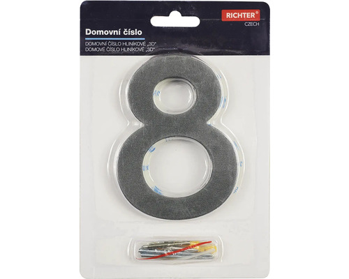 Hliníkové domové číslo 8 vrátane montážneho materiálu