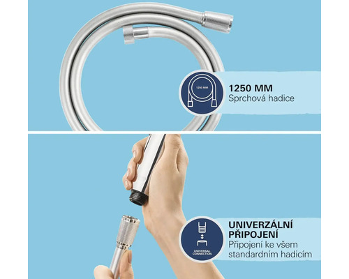 Sprchová hadica s dĺžkou 1250 mm a univerzálnym pripojením.