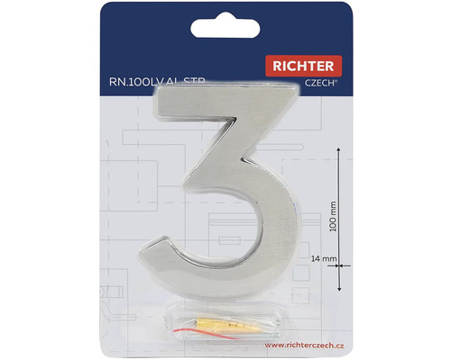 Číslo domu 3 z hliníka, výška 100 mm