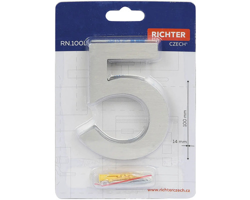 Číslo domu 5 z nehrdzavejúcej ocele, výška 100 mm