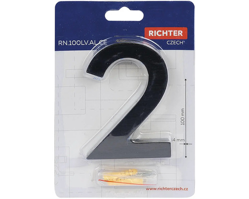 Domové číslo 2 z hliníka, výška 100 mm, vrátane upevňovacieho materiálu