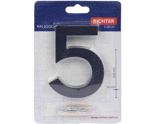 Číslo domu 5 z kovu, výška 100 mm