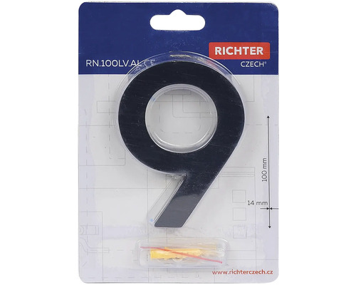 Číslo domu Deväť z hliníka, výška 100 mm, vrátane montážneho materiálu