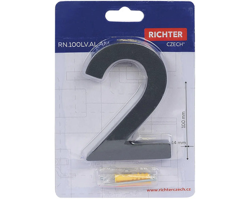 Číslo domu Dva z hliníka, výška 100 milimetrov