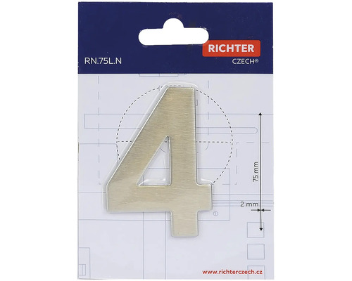 Číslo domu 4 z kovu, výška 75 milimetrov