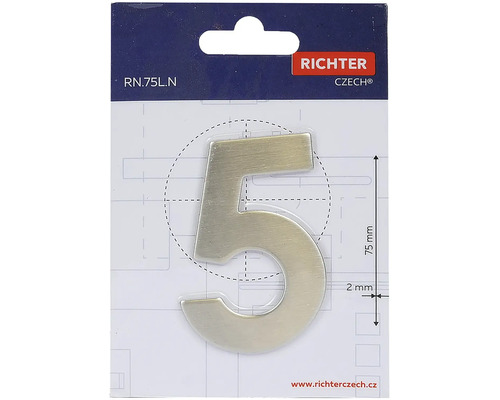 Domové číslo 5 z kovu, výška 75 milimetrov