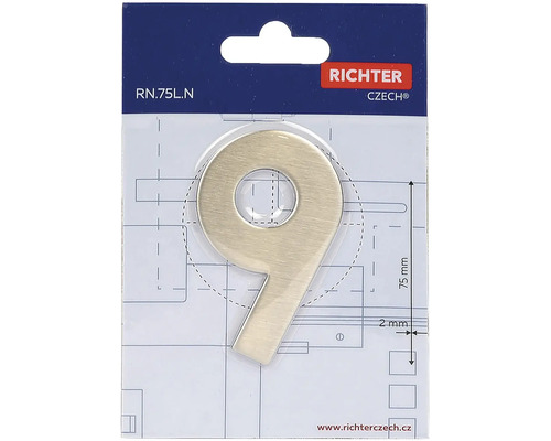 Číslo domu deväť z kovu, výška 75 milimetrov