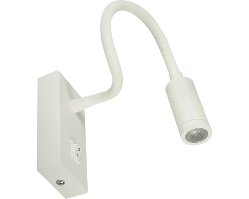 Biele nástenné svietidlo s flexibilným ramenom a vypínačom