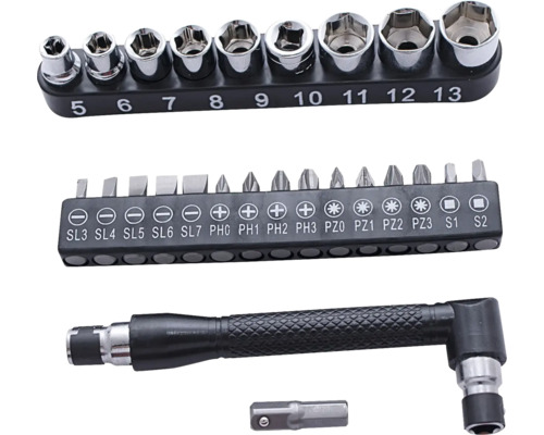 Sada nástrčných kľúčov s rôznymi nástavcami a skrutkovačom