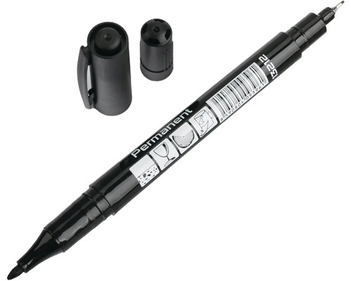 Permanentný popisovač s dvoma hrotmi a dvoma viečkami