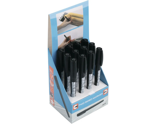 Displej s čiernymi popisovačmi s dvoma hrotmi