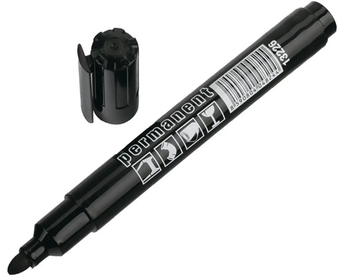 Čierny permanentný popisovač so zloženým viečkom