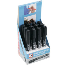 Čierne permanentné fixky v predajnom stojane.