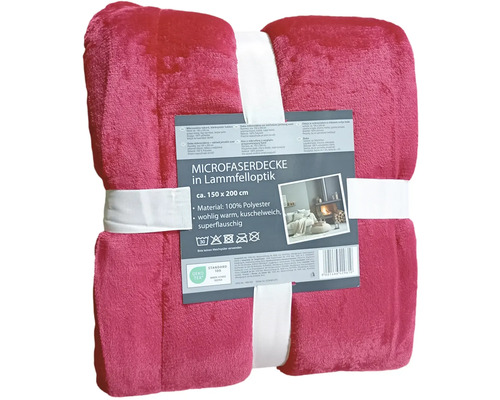 Ružová deka z mikrovlákna vzhľad ovčej kožešiny, približne 150 x 200 cm