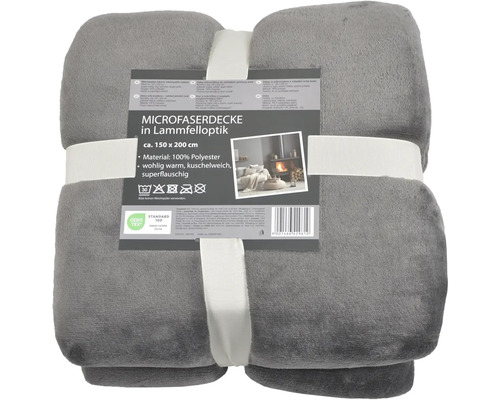 Sivá mikroflísová deka vzhľad ovčej kožešiny, približne 150 x 200 cm