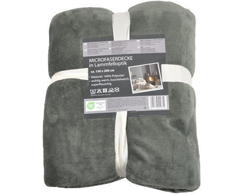 Sivá mikroflísová deka vzhľadu ovčej kože, približne 150 krát 200 centimetrov