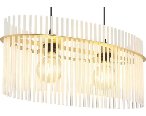 Závesné svietidlo so zlatým rámom a niekoľkými žiarovkami