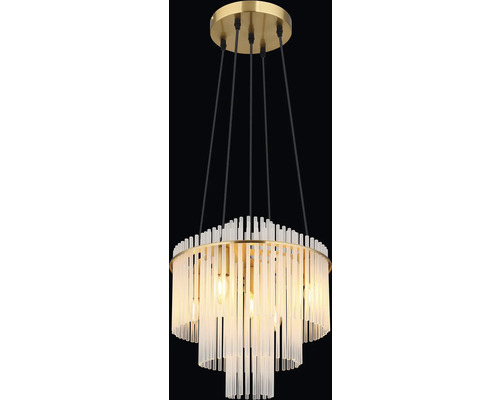 Dekoratívne závesné svietidlo s priehľadnými tyčami a žiarovkami