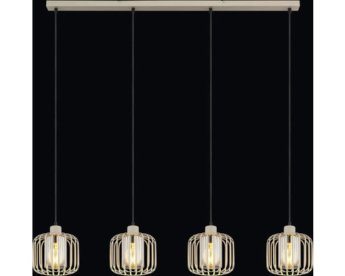 Štvorplameňové závesné svietidlo s kovovými prvkami a klietkovým dizajnom