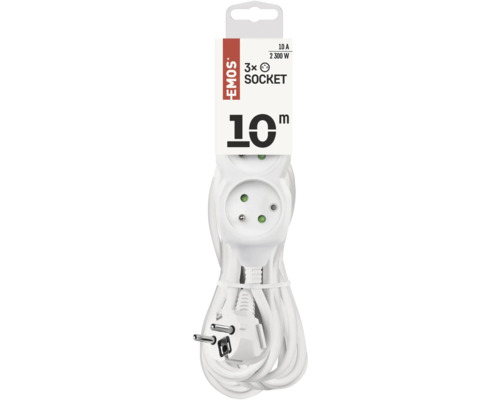 Predlžovací kábel s tromi zásuvkami, dĺžka kábla desať metrov