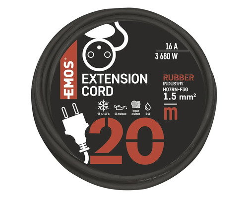 Predlžovací kábel EMOS, 20 metrov, guma, pre priemysel