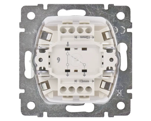 Zadná strana elektrického spínača s pripojovacími svorkami a montážnou doskou