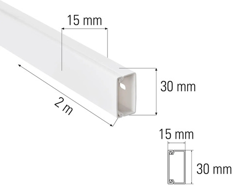 Káblový kanál, dĺžka 2 metre, šírka 15 mm a výška 30 mm