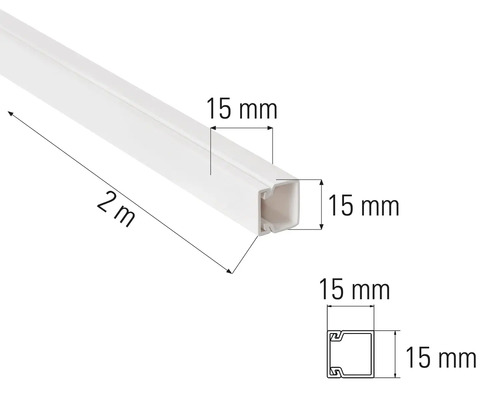 Káblový kanál, dĺžka 2 metre, rozmery 15 x 15 milimetrov