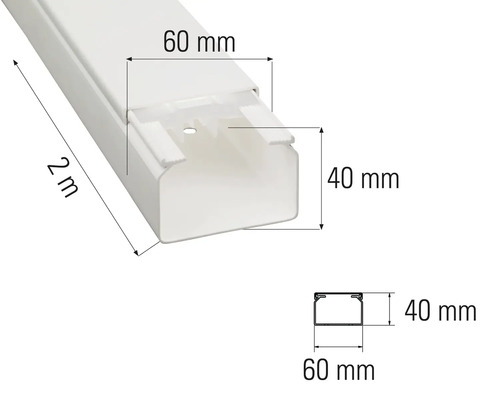 Káblový kanál, dĺžka 2 metre, šírka 60 milimetrov, výška 40 milimetrov