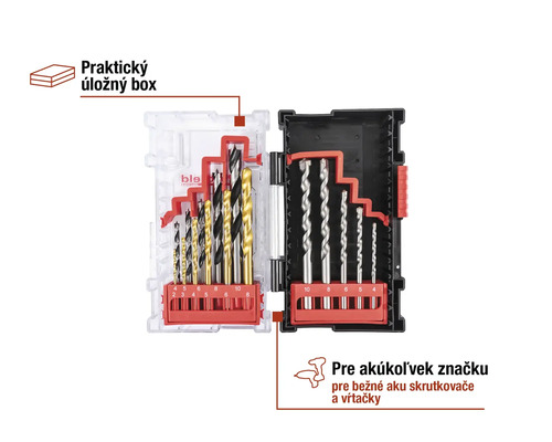Sada vrtákov v praktickom úložnom boxe pre akumulátorové skrutkovače a vŕtačky