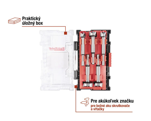Sada Forstnerových vrtákov v úložnom boxe