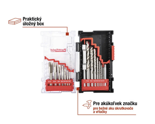 Sada vrtákov a závitníkov v úložnom boxe