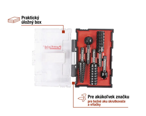 Sada fréz Pattfield v úložnom boxe pre akumulátorové skrutkovače a vŕtačky