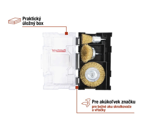 Sada drôtených kief s úložným boxom pre vŕtačky