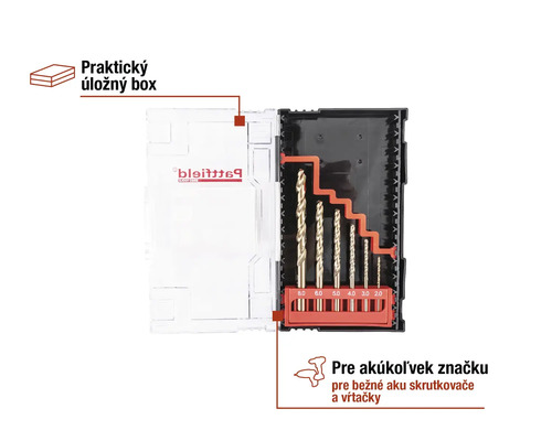 Sada vrtákov s rôznymi vrtákmi v úložnom boxe