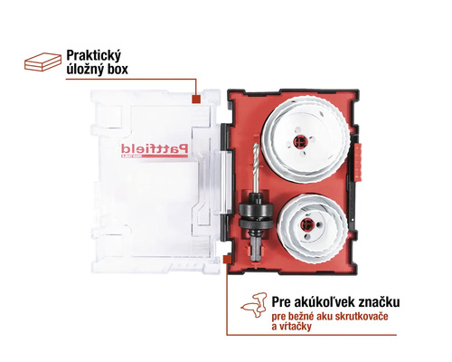 Sada dierovacích píl s vrtákom a úložným boxom