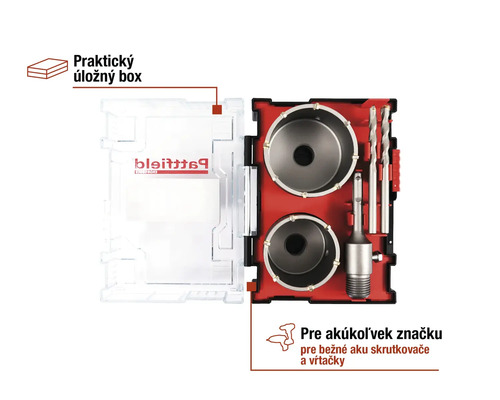 Sada dierovacích píl v úložnom boxe