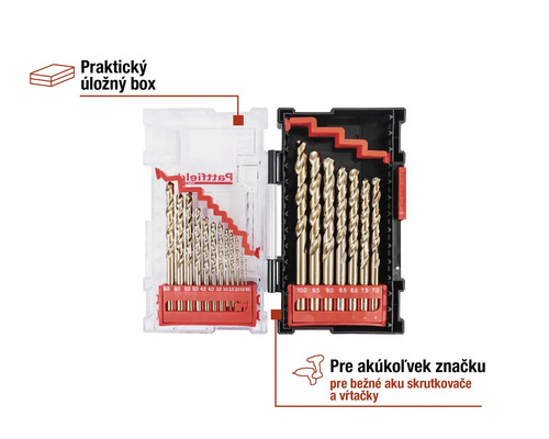 Sada vrtákov rôznych veľkostí v úložnom boxe