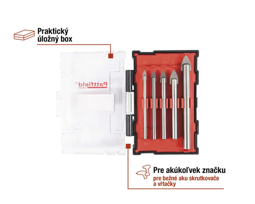 Sada vrtákov na sklo v úložnom boxe