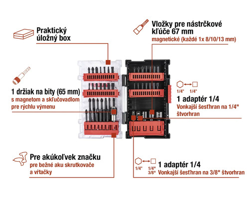 Sada bitov s magnetickým držiakom bitov a nástrčkovými kľúčmi