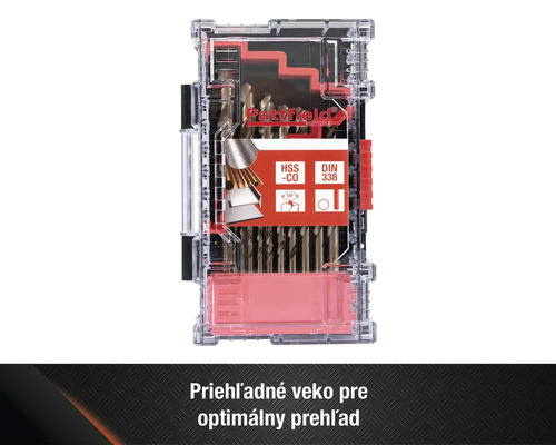 Sada vrtákov z rýchloreznej ocele v priehľadnej krabičke