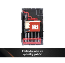 Sada vrtákov do dreva Pattfield s rôznymi veľkosťami vrtákov v priehľadnej krabičke